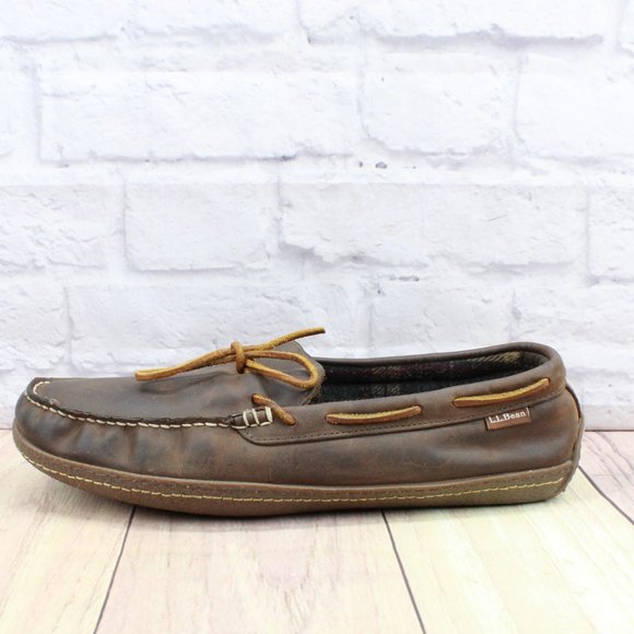 L.L. Bean Other - LL Bean Brown Leather Flannel Lined Handsewn Slippers Size 13 Medium
